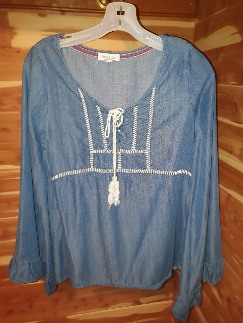 Taylor & Sage Blue Denim-Style Tunic with Tassel Tie